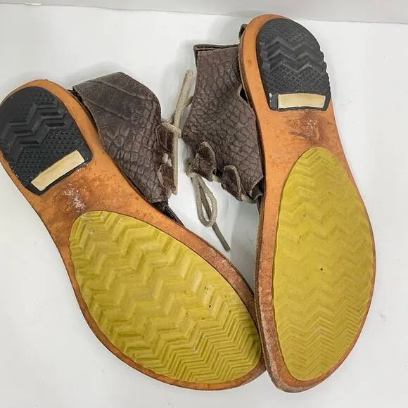 Sorel Women’s Brown Textured Leather Summer Boot Lace Up Tie Sandals Size 8