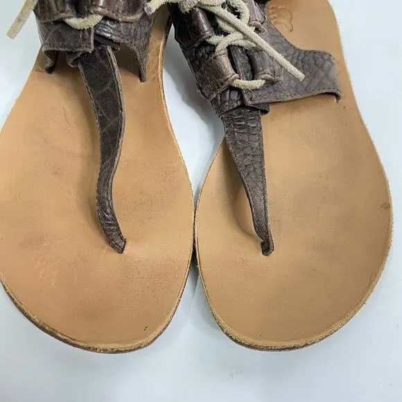 Sorel Women’s Brown Textured Leather Summer Boot Lace Up Tie Sandals Size 8