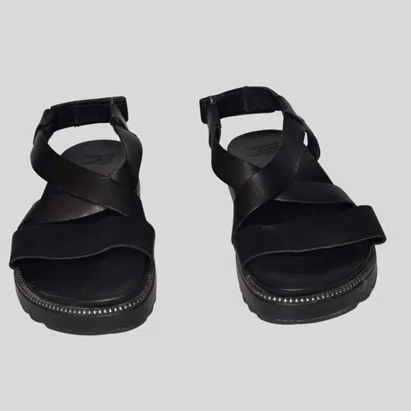 Sorel Women's Roaming Crisscross Sandals Black Leather Size 8.5 Platform