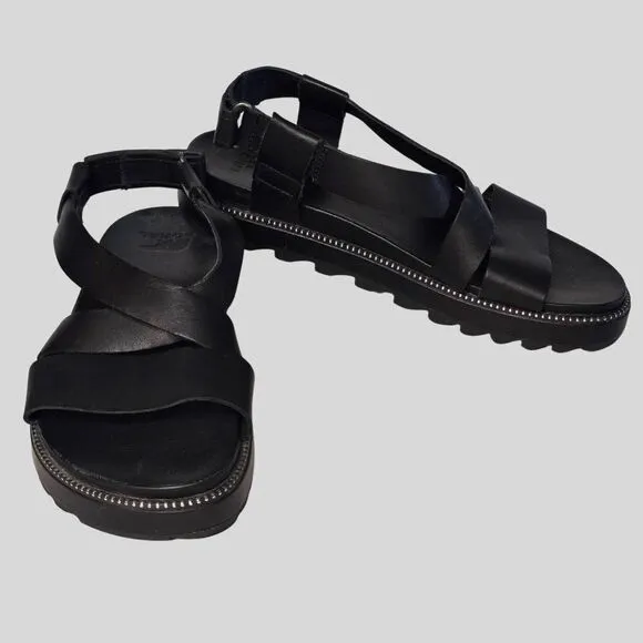 Sorel Women's Roaming Crisscross Sandals Black Leather Size 8.5 Platform