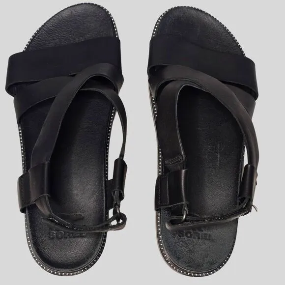Sorel Women's Roaming Crisscross Sandals Black Leather Size 8.5 Platform