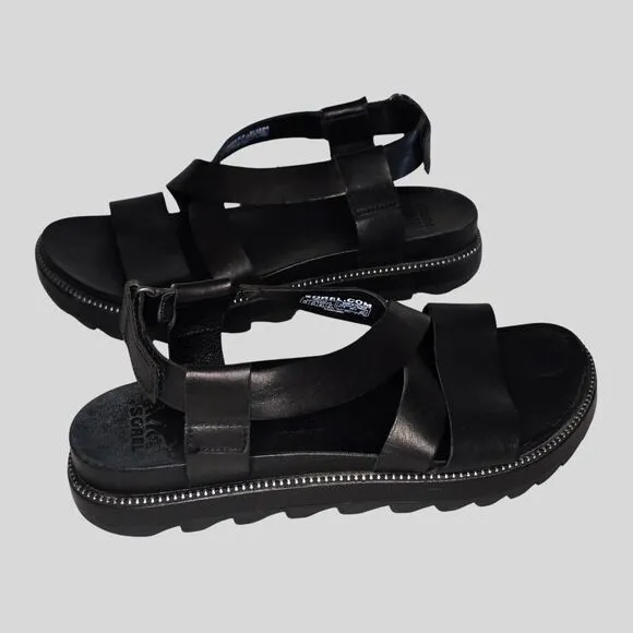 Sorel Women's Roaming Crisscross Sandals Black Leather Size 8.5 Platform