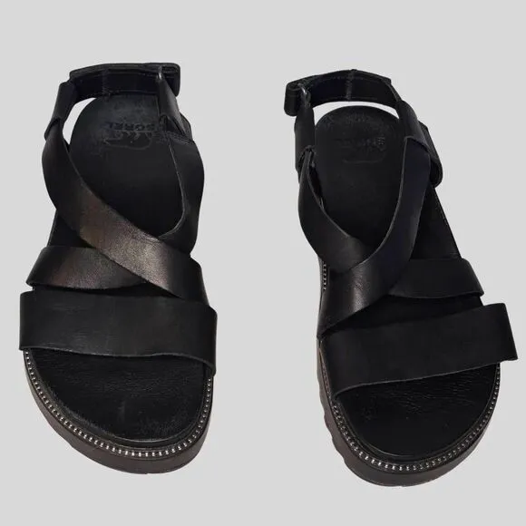 Sorel Women's Roaming Crisscross Sandals Black Leather Size 8.5 Platform
