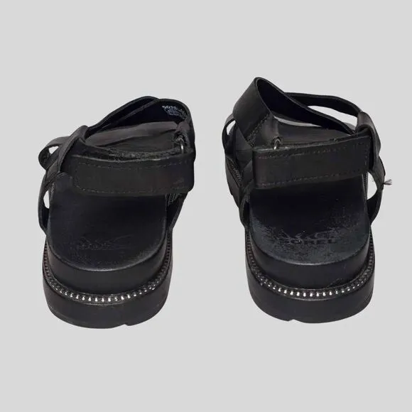 Sorel Women's Roaming Crisscross Sandals Black Leather Size 8.5 Platform