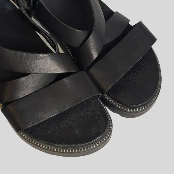 Sorel Women's Roaming Crisscross Sandals Black Leather Size 8.5 Platform