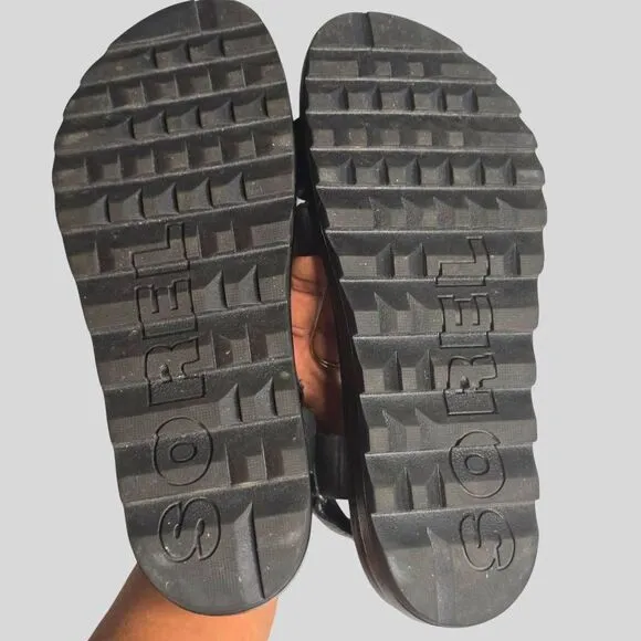 Sorel Women's Roaming Crisscross Sandals Black Leather Size 8.5 Platform