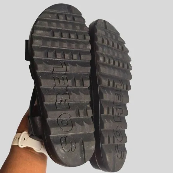 Sorel Women's Roaming Crisscross Sandals Black Leather Size 8.5 Platform