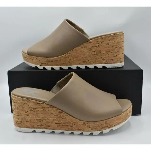 Sorel Womens Size 9 Omega Taupe Sea Salt Cameron Wedge Platform Mules Sandals