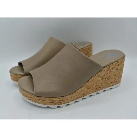 Sorel Womens Size 9 Omega Taupe Sea Salt Cameron Wedge Platform Mules Sandals