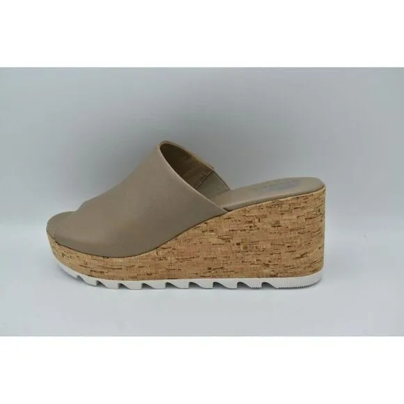 Sorel Womens Size 9 Omega Taupe Sea Salt Cameron Wedge Platform Mules Sandals