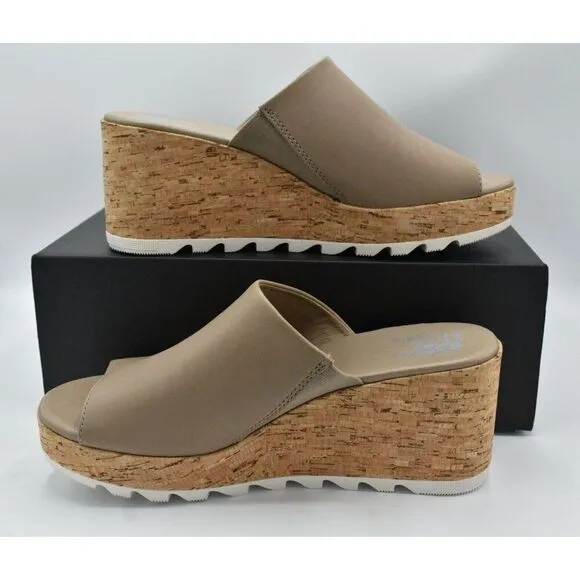 Sorel Womens Size 9 Omega Taupe Sea Salt Cameron Wedge Platform Mules Sandals