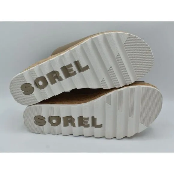 Sorel Womens Size 9 Omega Taupe Sea Salt Cameron Wedge Platform Mules Sandals