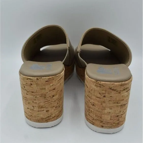 Sorel Womens Size 9 Omega Taupe Sea Salt Cameron Wedge Platform Mules Sandals