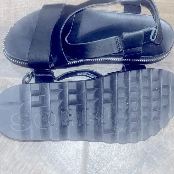 Sorel black leather platform sandals