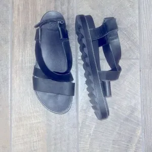 Sorel black leather platform sandals