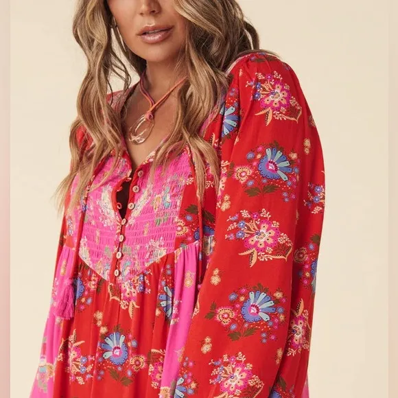 Spell Solstice Midi Dress in Salsa Rose