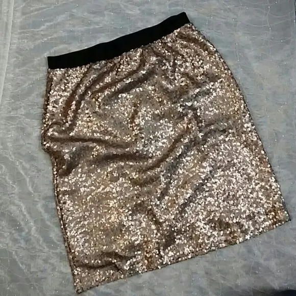 SPLENDID Sequined Elastic Waist Mini Skirt Soft Gold Size Small