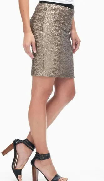 SPLENDID Sequined Elastic Waist Mini Skirt Soft Gold Size Small