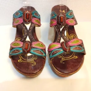 Spring Step Bonita Leather Jeweled Dragonfly Wedge Sandals Colorful 10.5…