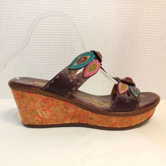 Spring Step Bonita Leather Jeweled Dragonfly Wedge Sandals Colorful 10.5…