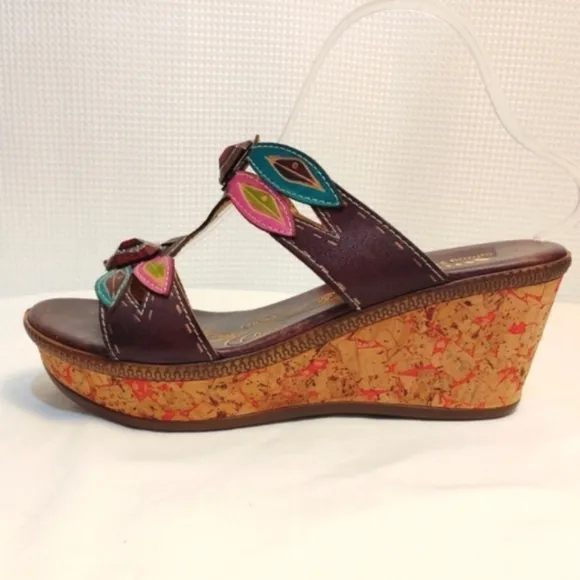 Spring Step Bonita Leather Jeweled Dragonfly Wedge Sandals Colorful 10.5…