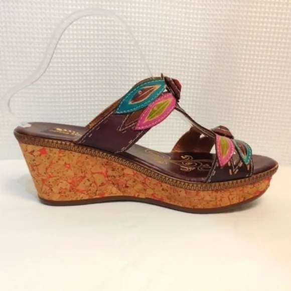 Spring Step Bonita Leather Jeweled Dragonfly Wedge Sandals Colorful 10.5…