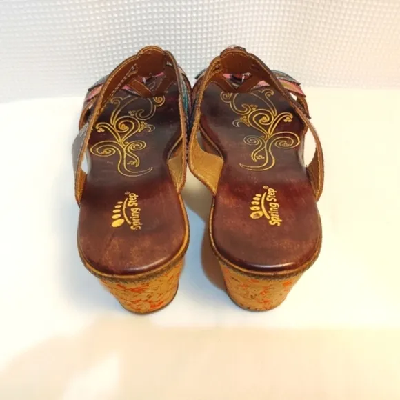 Spring Step Bonita Leather Jeweled Dragonfly Wedge Sandals Colorful 10.5…
