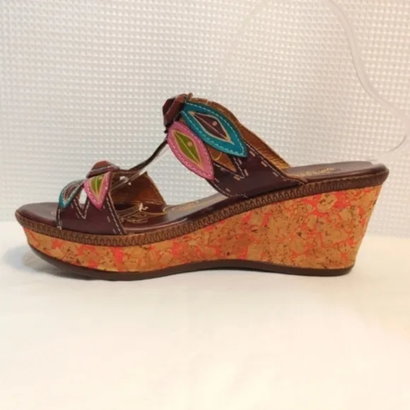 Spring Step Bonita Leather Jeweled Dragonfly Wedge Sandals Colorful 10.5…