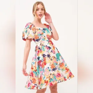 Square Neck Puff Sleeve Floral Dress