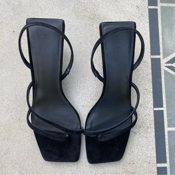 St Agni Spiral Wedge sandals shoes black suede platforms Revolve Sz 9
