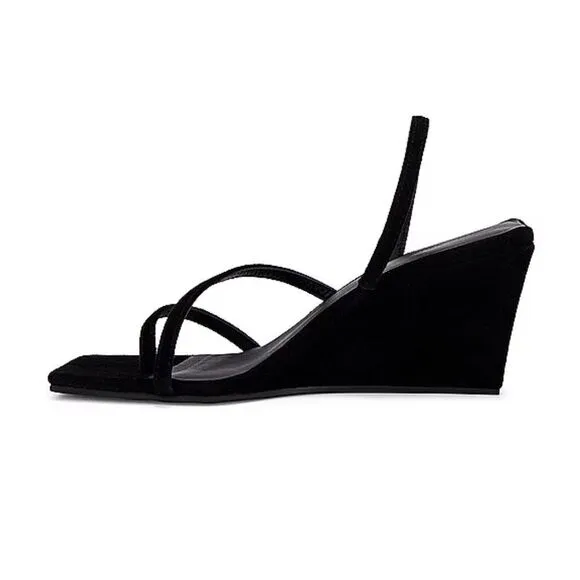 St Agni Spiral Wedge sandals shoes black suede platforms Revolve Sz 9