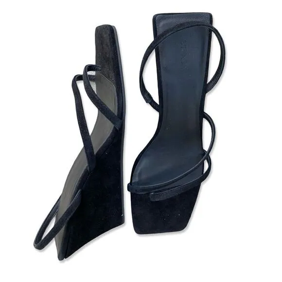 St Agni Spiral Wedge sandals shoes black suede platforms Revolve Sz 9