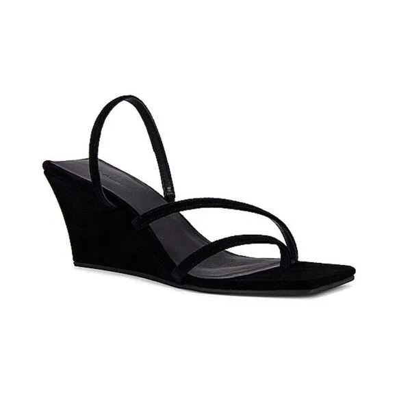 St Agni Spiral Wedge sandals shoes black suede platforms Revolve Sz 9