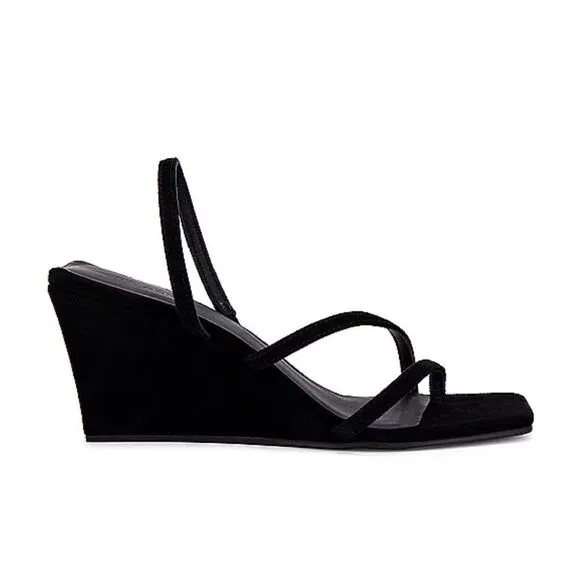 St Agni Spiral Wedge sandals shoes black suede platforms Revolve Sz 9