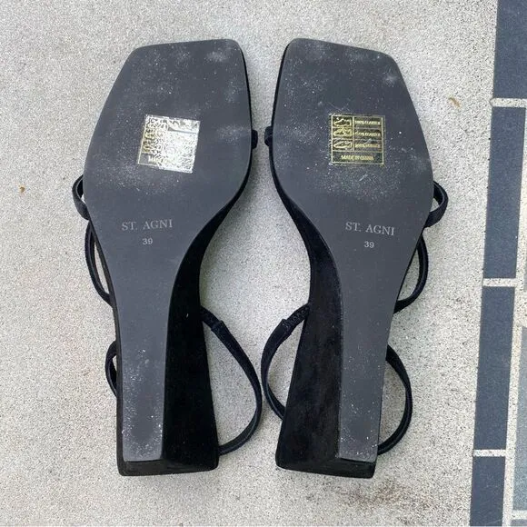 St Agni Spiral Wedge sandals shoes black suede platforms Revolve Sz 9