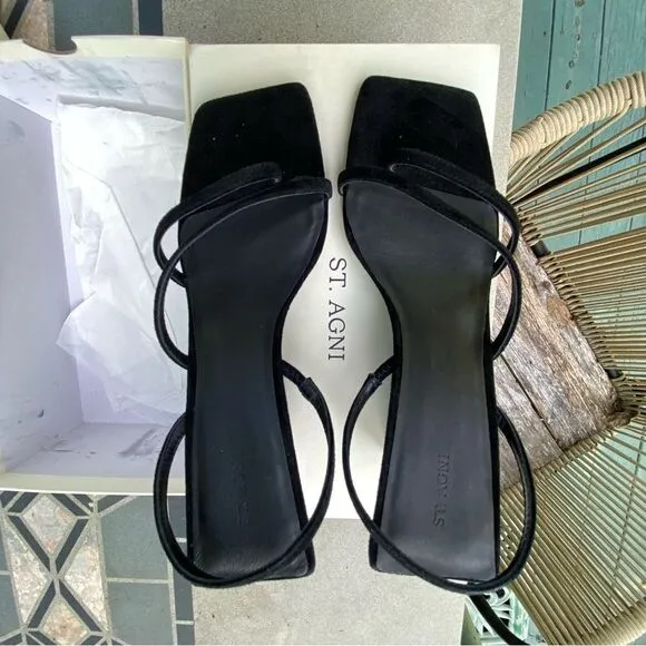 St Agni Spiral Wedge sandals shoes black suede platforms Revolve Sz 9