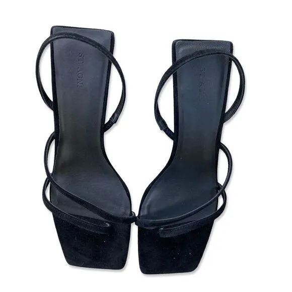 St Agni Spiral Wedge sandals shoes black suede platforms Revolve Sz 9