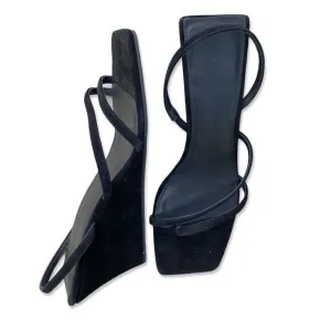 St Agni Spiral Wedge sandals shoes black suede platforms Revolve Sz 9
