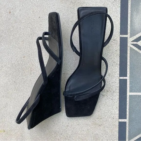 St Agni Spiral Wedge sandals shoes black suede platforms Revolve Sz 9