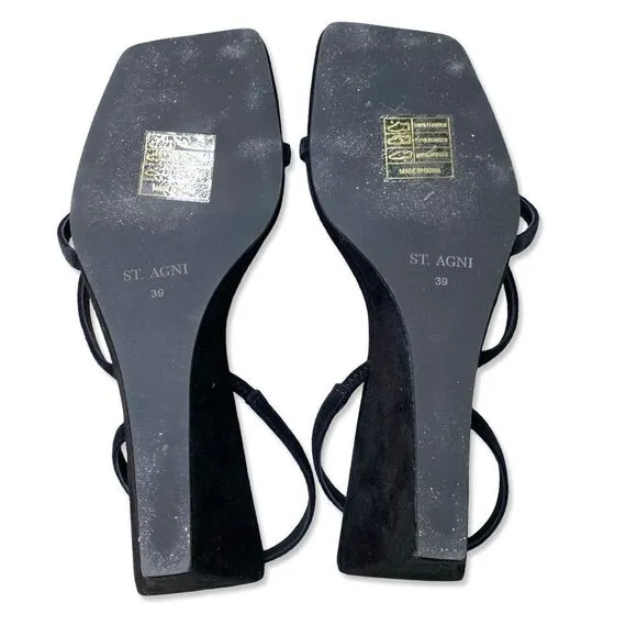 St Agni Spiral Wedge sandals shoes black suede platforms Revolve Sz 9