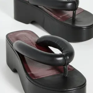 STAUD Rio Platform Leather Sandals Black Thong Size 37