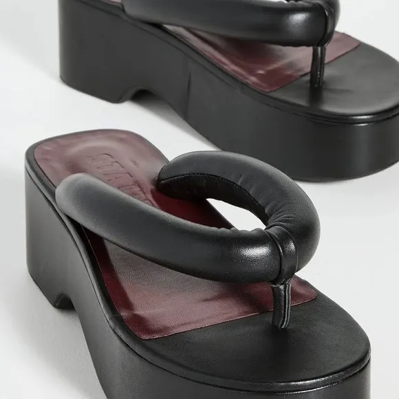 STAUD Rio Platform Leather Sandals Black Thong Size 37