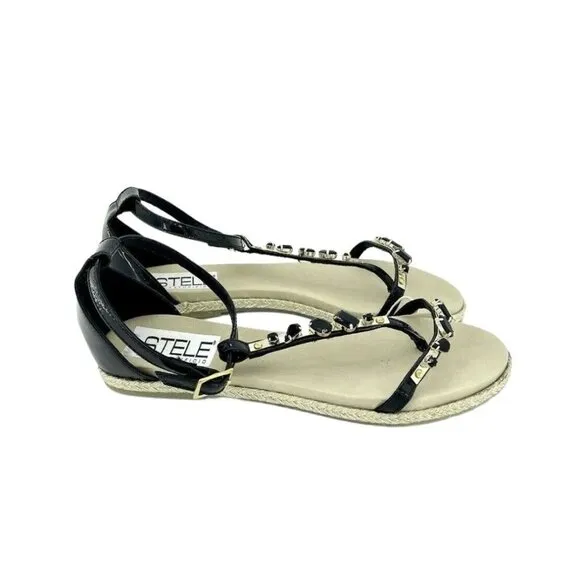 Stele Thong Sandals Jeweled Rhinestones Black Patent Leather SZ 37 EU 6.5 EU NIB