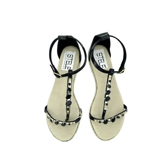 Stele Thong Sandals Jeweled Rhinestones Black Patent Leather SZ 37 EU 6.5 EU NIB