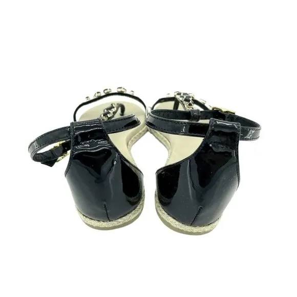 Stele Thong Sandals Jeweled Rhinestones Black Patent Leather SZ 37 EU 6.5 EU NIB