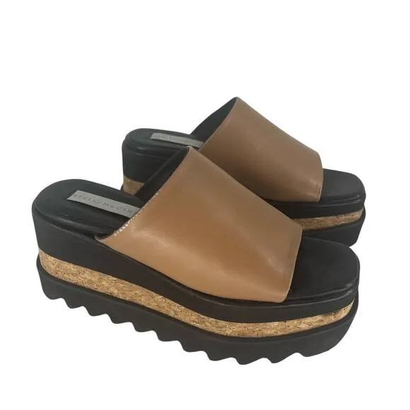 Stella McCartney Tan Leather Brandy Sneak- Elyse Platform Sandals