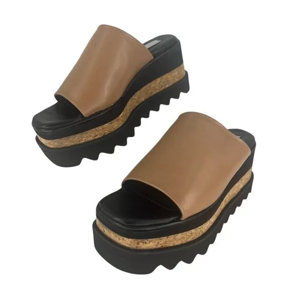 Stella McCartney Tan Leather Brandy Sneak- Elyse Platform Sandals