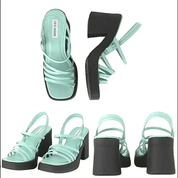 Steve Madden 10 Aqua Blue Strappy Slip-On Block Platform Sandals