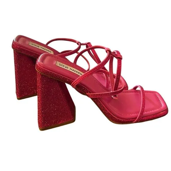 Steve Madden 4&quot; Heel Britani Ankle Wrap Rhinestone Sandals Size 9M