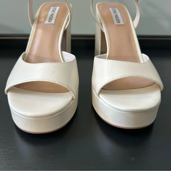 Steve Madden Amy Bone Leather Ankle Strap Platform Dress Sandals , Size 10